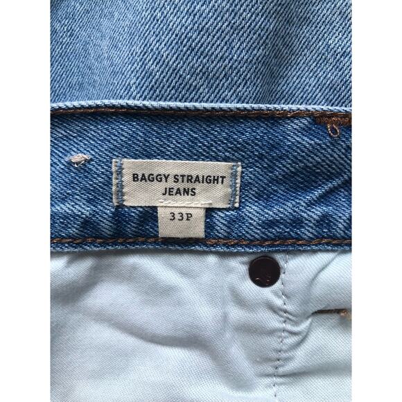 New Madewell Petite Baggy Straight Jeans in Seebald Wash Raw Hem Blue Size 33P - Picture 11 of 16